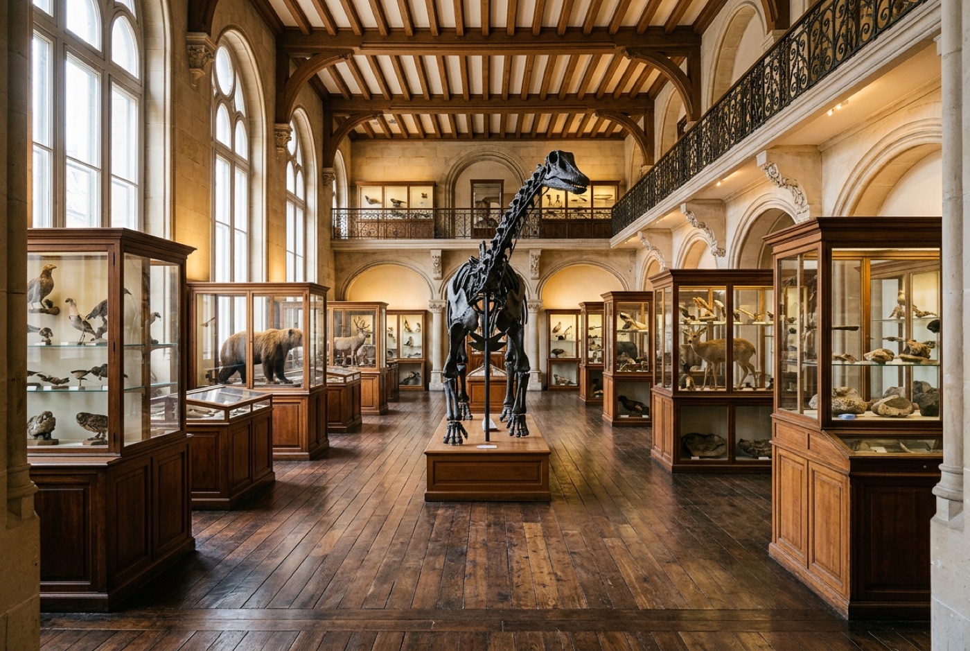 Beispielbild: Ein Museumssaal mit Vitrinen und einem großen Skelett